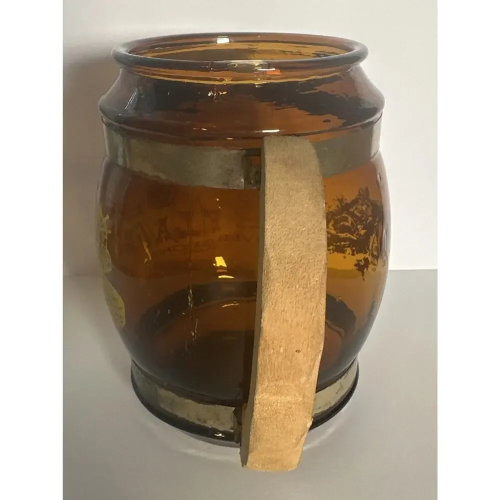 Vintage Six Flags Over Georgia Atlanta Amber Glass, Wood And Metal Collector Cup